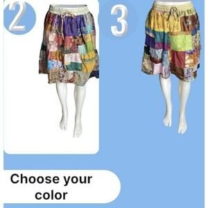 Art Studio Women's 100% Silk Patchwork Aline Skirt S 0 2 4 India Multicolor Boho